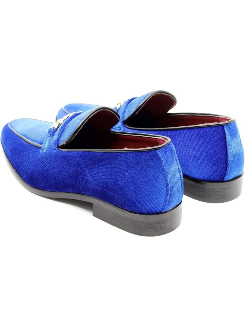 Metrocharm Men's Blue Vintage Velvet Loafers Gold Chain Buckle Slip On Shoes